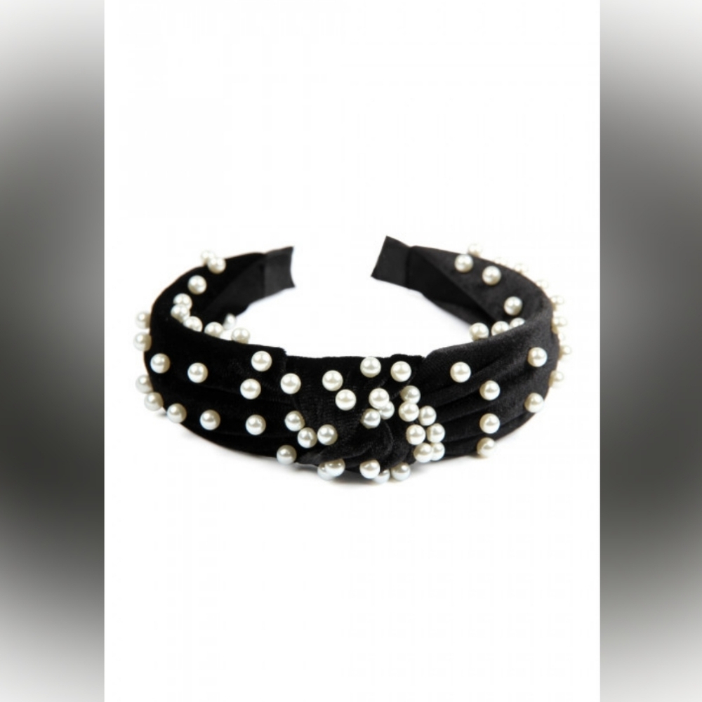 Black Velvet Pearl Knotted Headband
